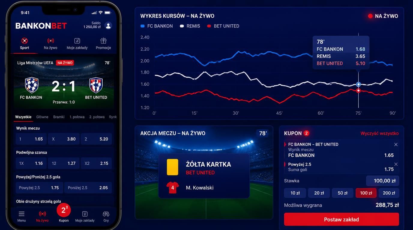interfejs live betting z dynamicznymi kursami i elementami meczu 